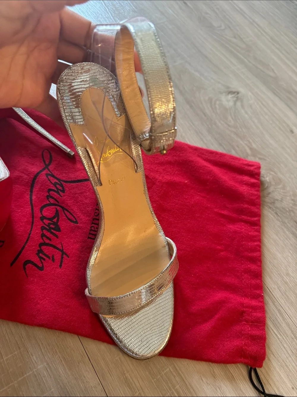 Christian Louboutin Silver Metallic Ankle-Strap Heels